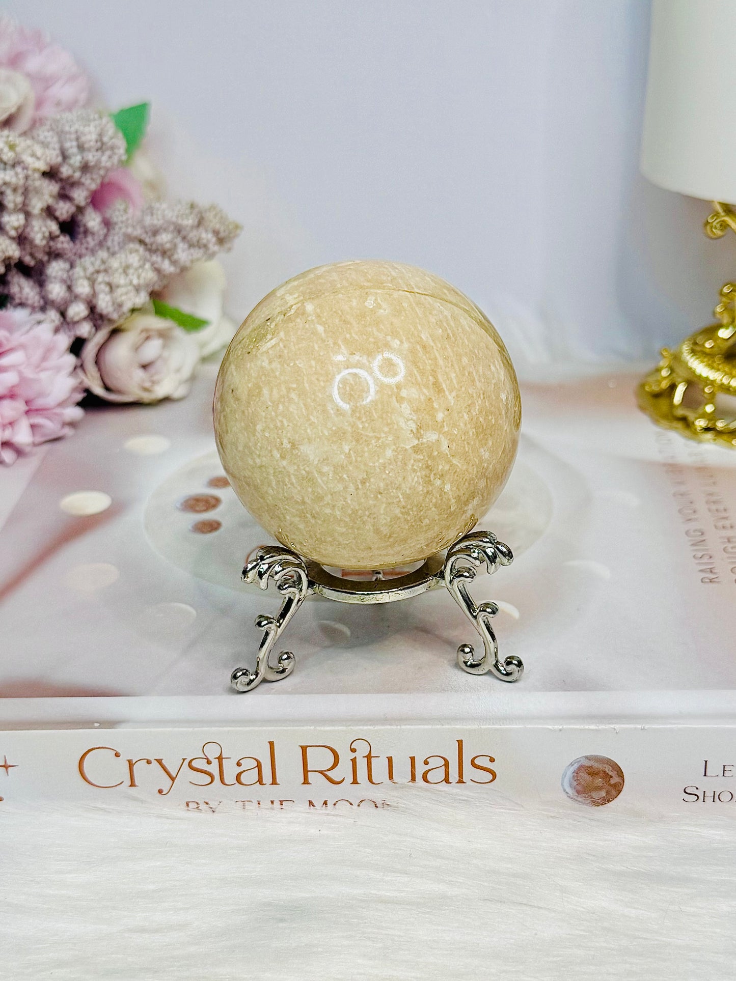 Peach Moonstone Sphere on Stand 240g
