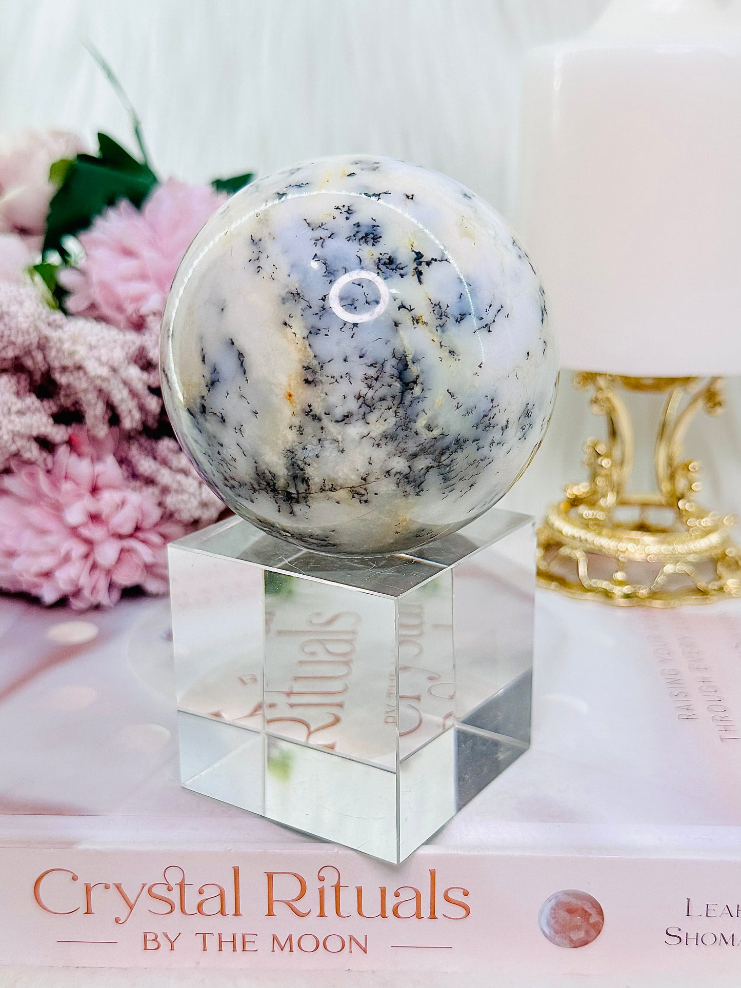 Spiritual Healing ~ Incredible Large 404gram Dentrictic Opal Sphere On Silver Stand (glass stand in pic is display only)