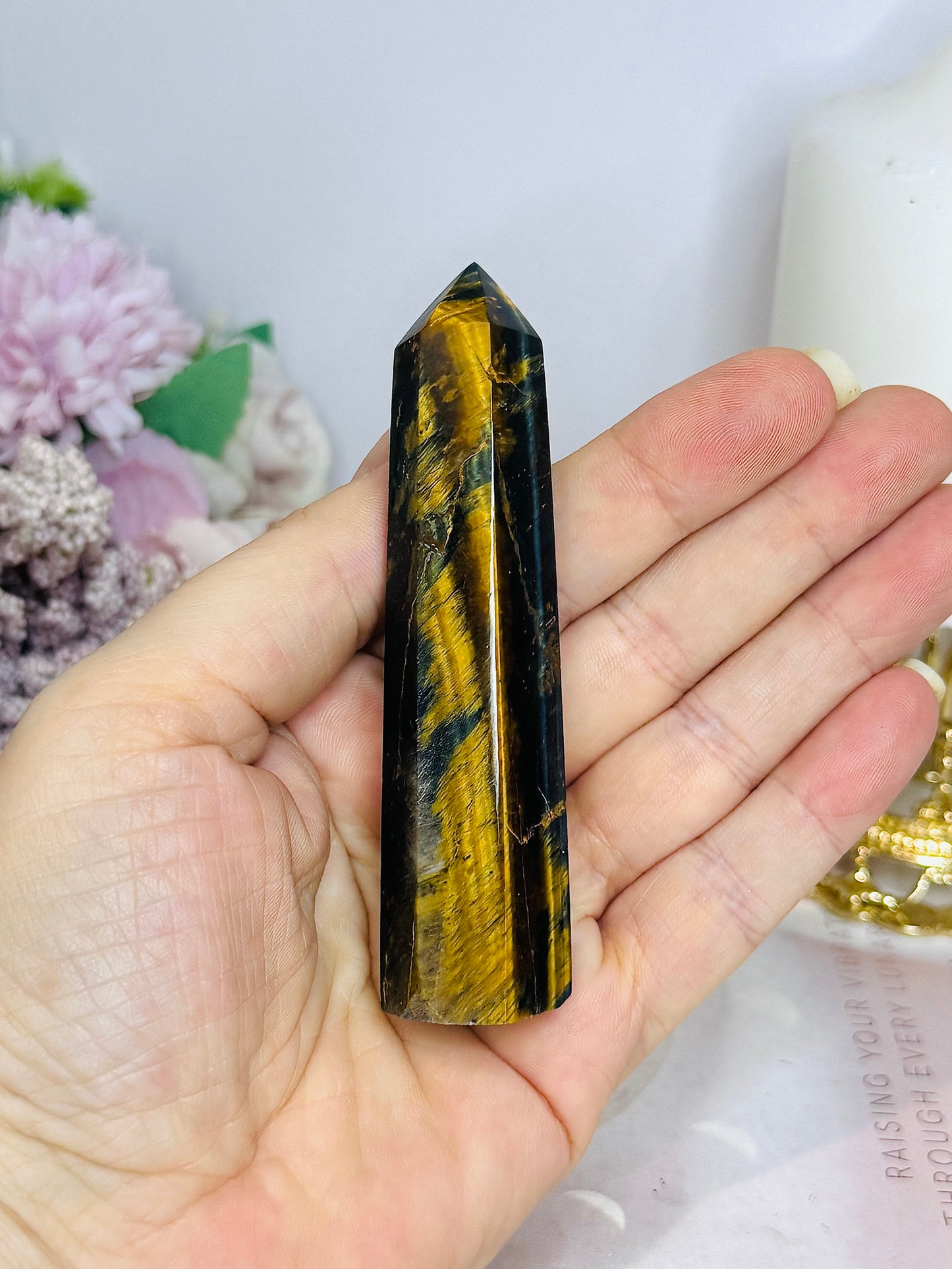 Blue & Gold Flash Tigers Eye Tower 9.5cm