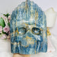 Large Natural Blue Onyx Carved Skull with Feather Headdress 19.5cm