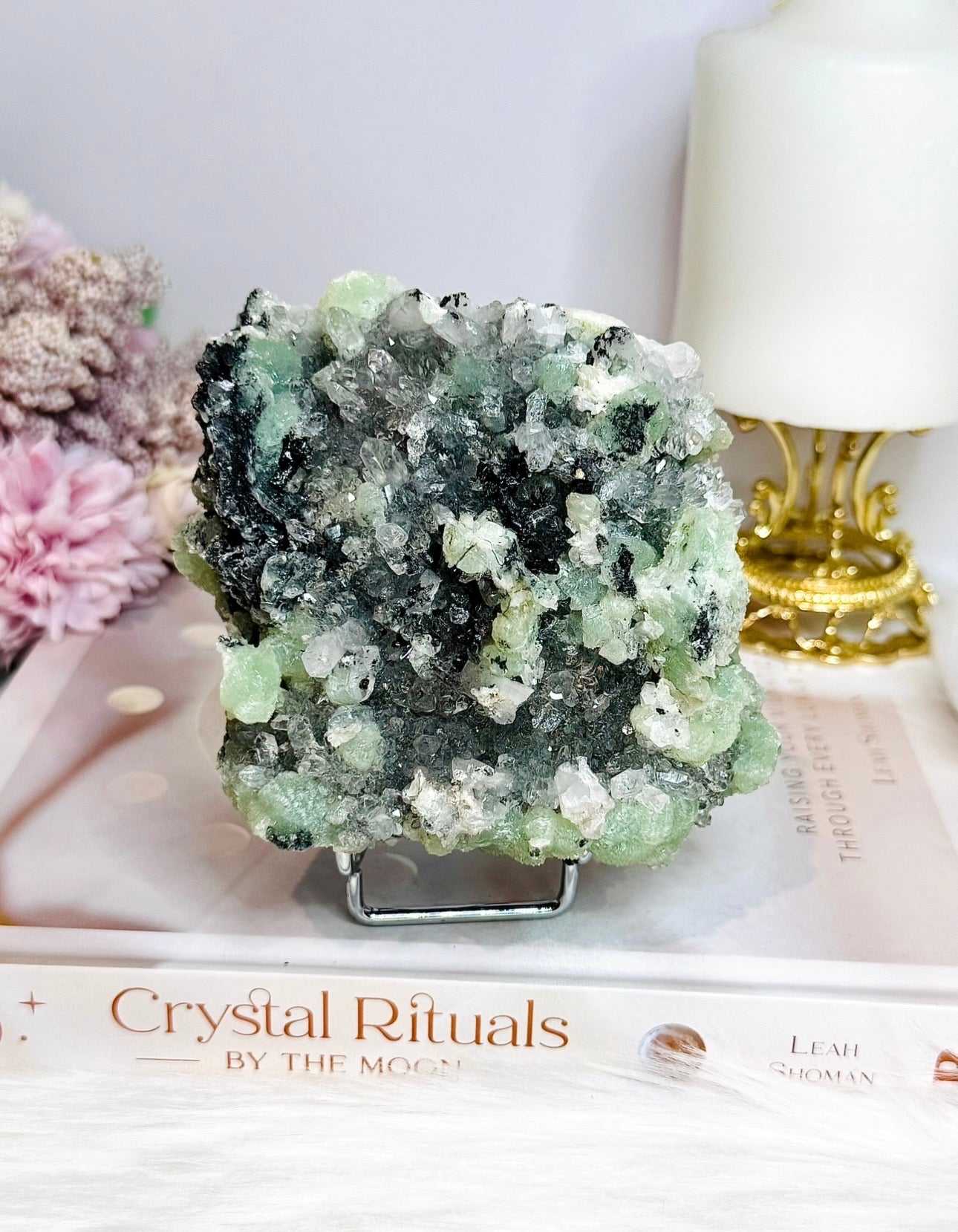Prehnite with Babingtonite Specimen on Stand 10cm 528g