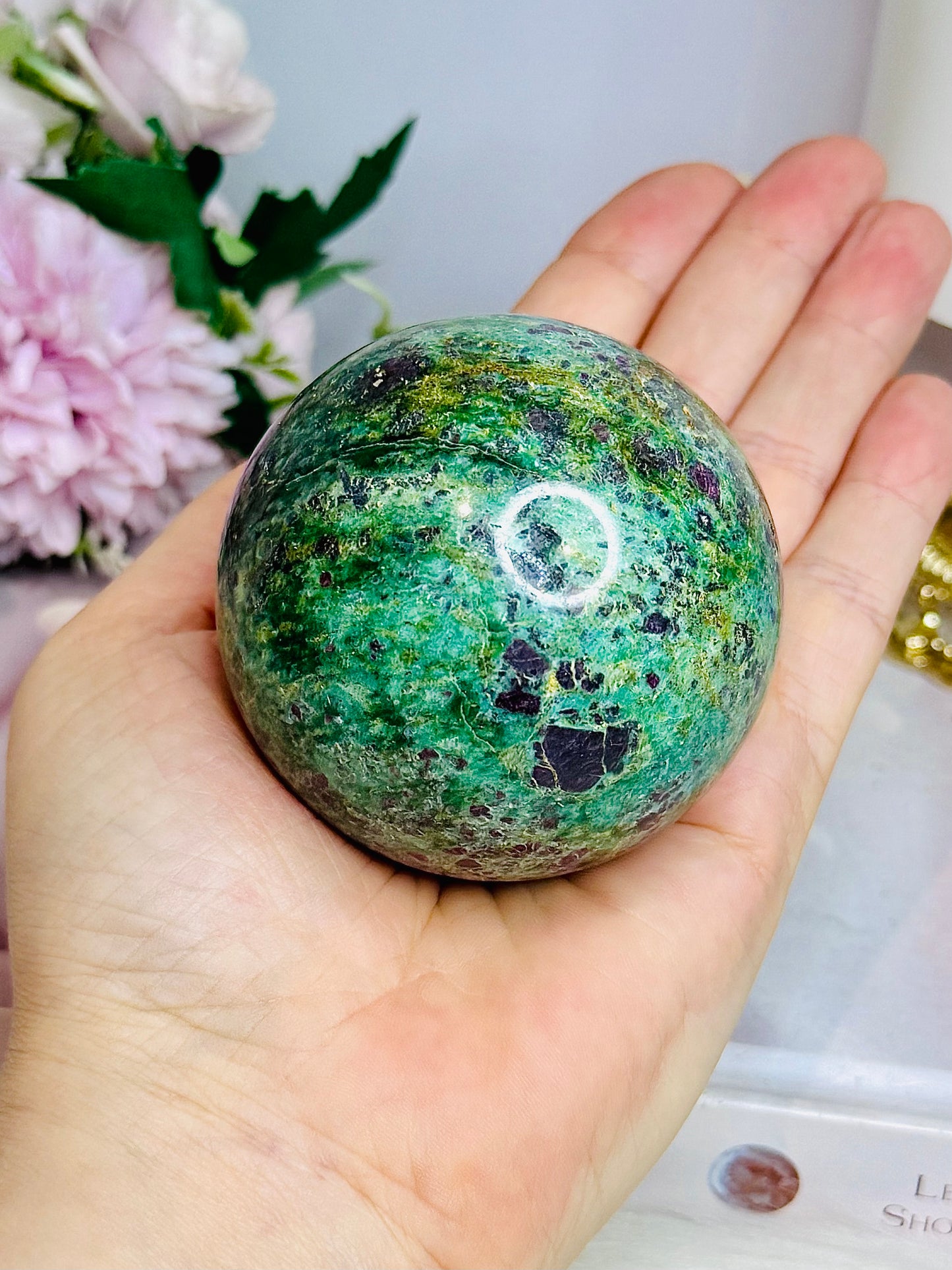 Large Ruby In Fuchsite Sphere UV Reactive On Stand 399g