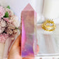 Large Angel Aura Chunky Rose Quartz Tower 15.5cm
