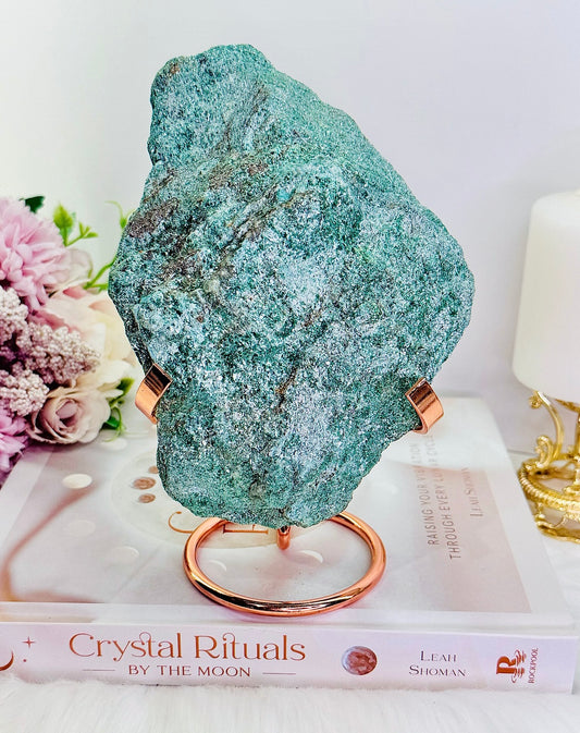 Wow! Incredibly Gorgeous Sparkling High Grade Fuchsite Specimen 18cm 691gram On Rose Gold Stand