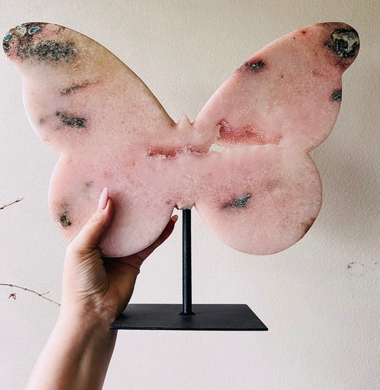 ⚜️ SALE ⚜️ ABSOLUTELY INCREDIBLE HUGE 4.2KG DRUZY PINK AMETHYST BUTTERFLY CARVING ON STAND FROM BRAZIL 34CM TALL