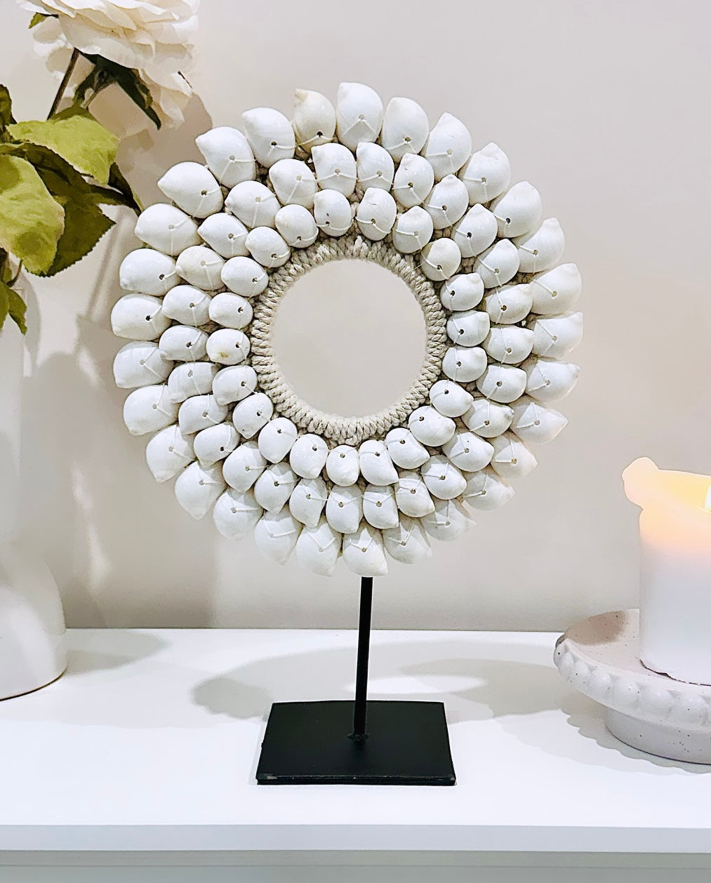 Gorgeous Large Round Boho Shell Hoop Stand 35cm x 25cm Perfect To Complement Any Home Style