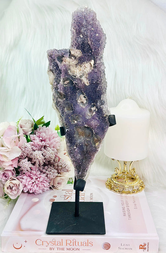 Amazing Large Tall 30cm (Inc Stand) Flower Amethyst | Zeolite Slab on Stand From Brazil