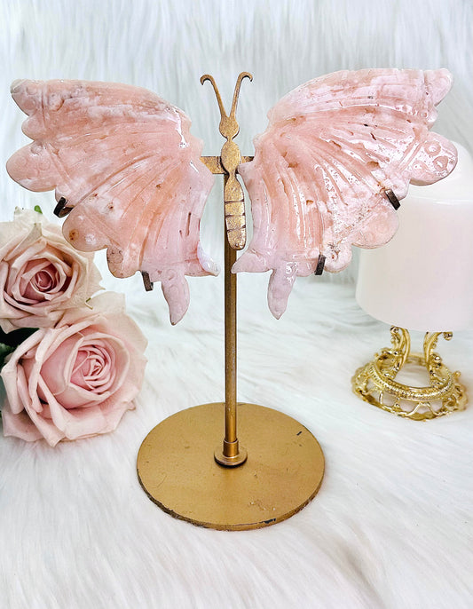 Dainty & Exquisite Pink Amethyst Druzy Butterfly Wings On Gold Stand 21.5cm Tall (Inc Stand)