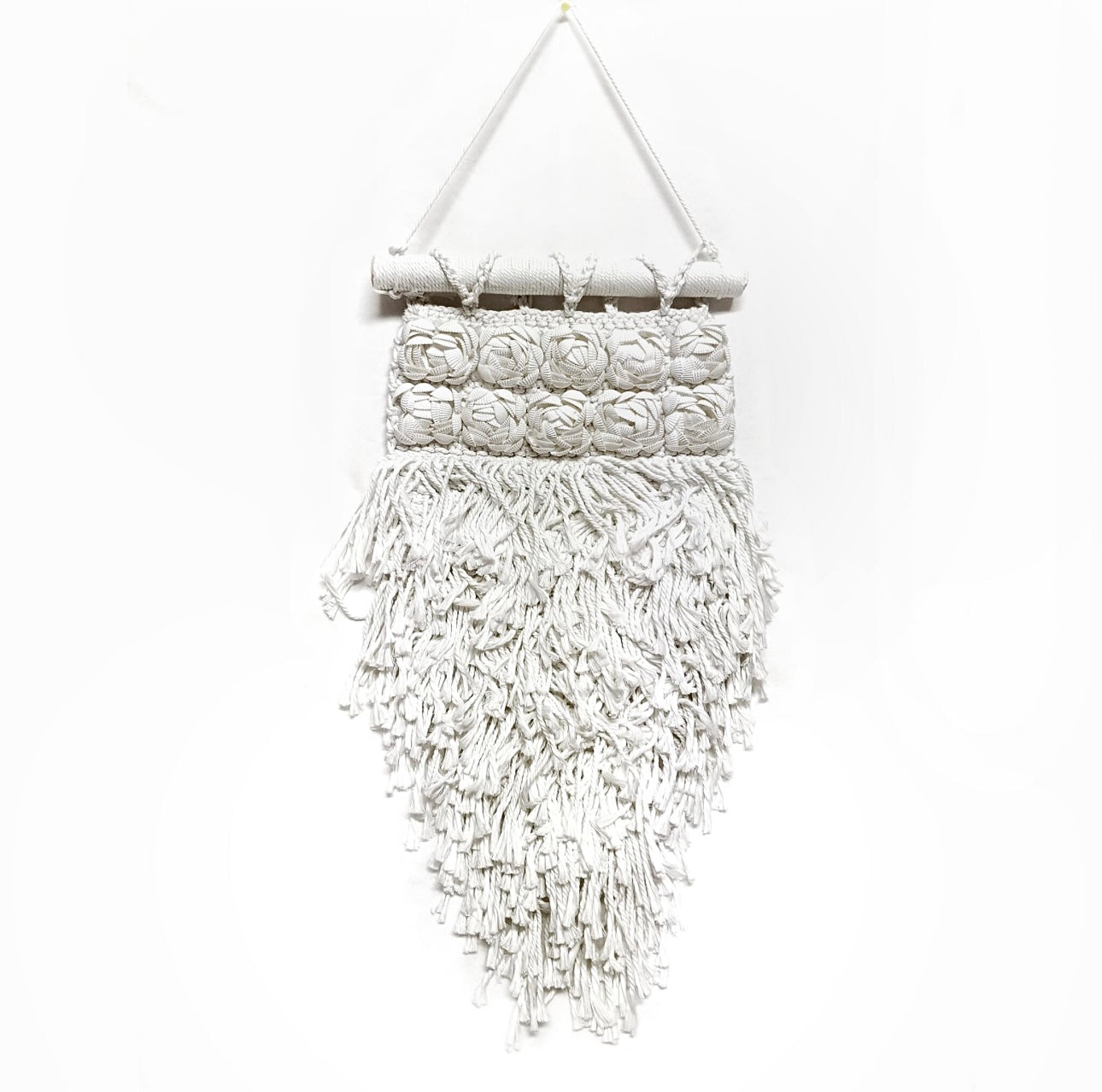 Boho White Macrame with Shells Large