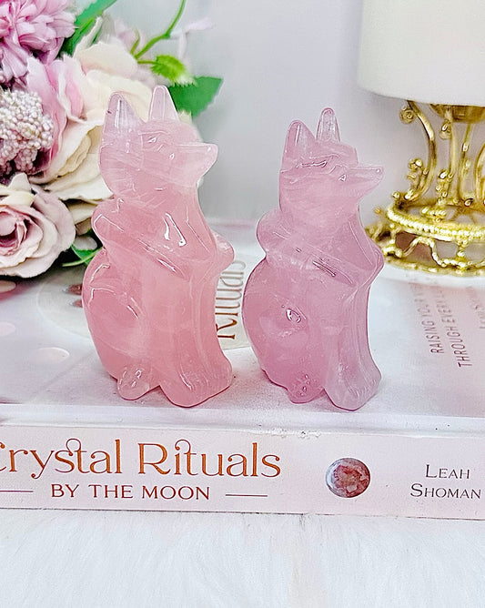 Stunning High Grade Rose Quartz Carved Wolf | Dog Approx 10cm