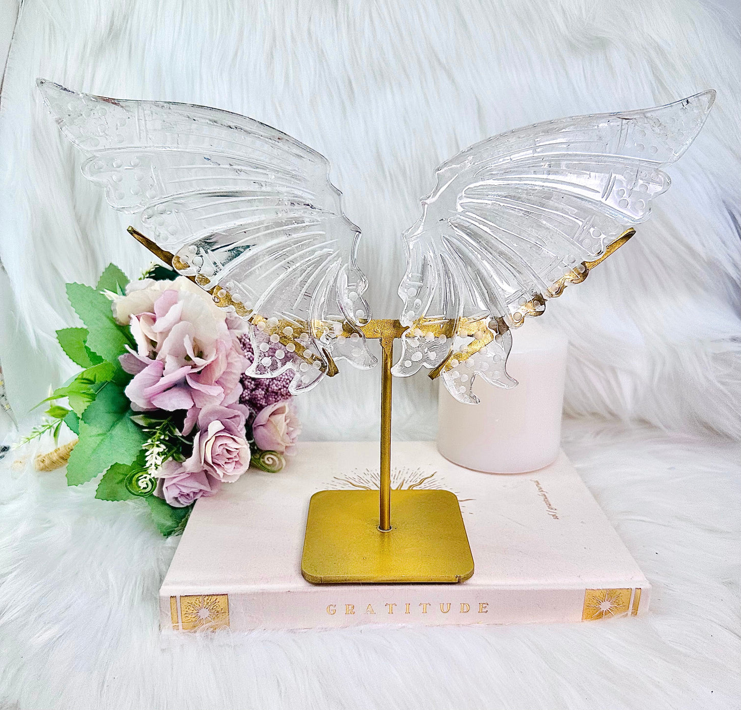⚜️ SALE ⚜️ ✨ WINGS OF DESIRE ✨ Fabulous New Large 20cm (inc stand) Clear Quartz Wings on Gold Stand Absolutely Incredible
