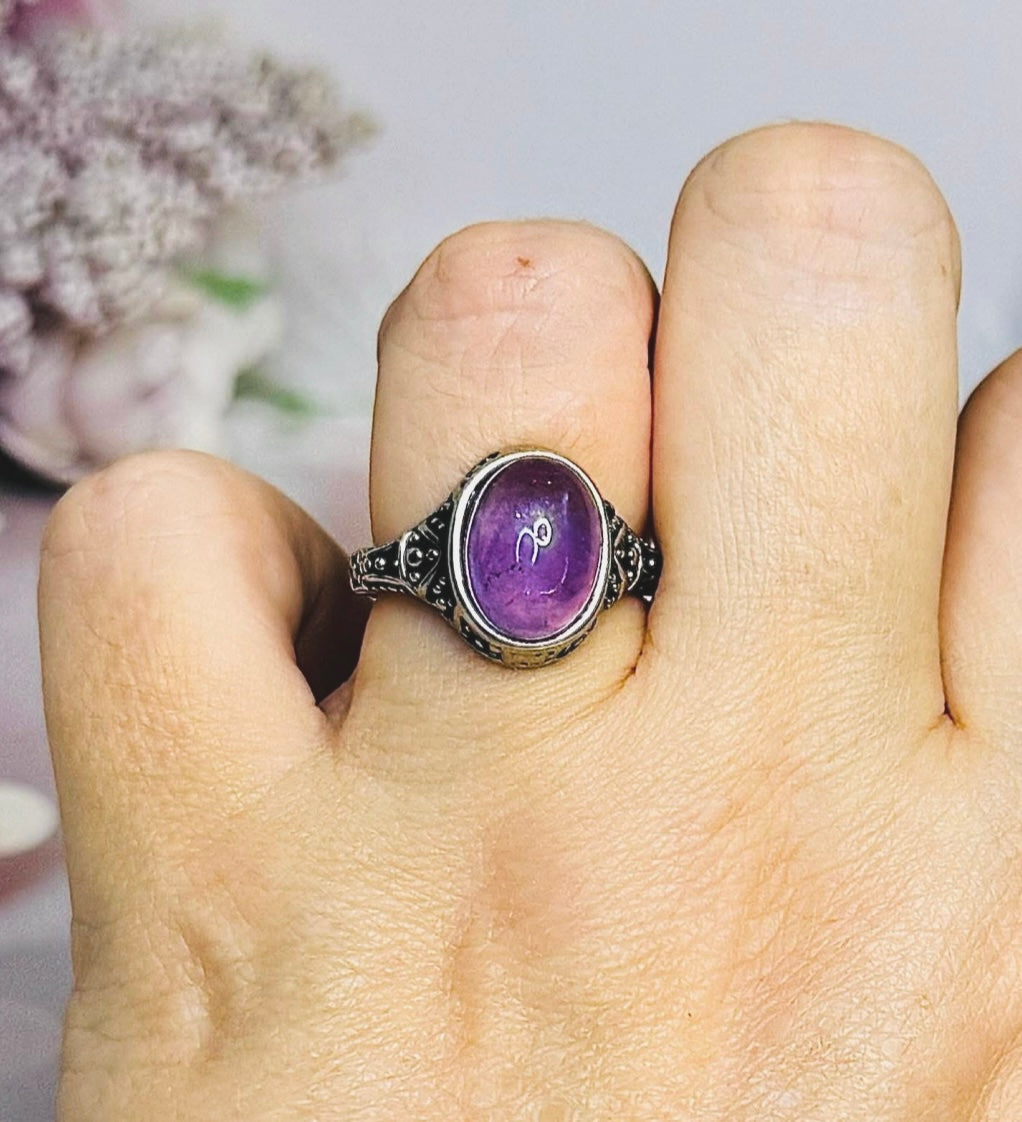 Adjustable Amethyst Ring In Gift Bag