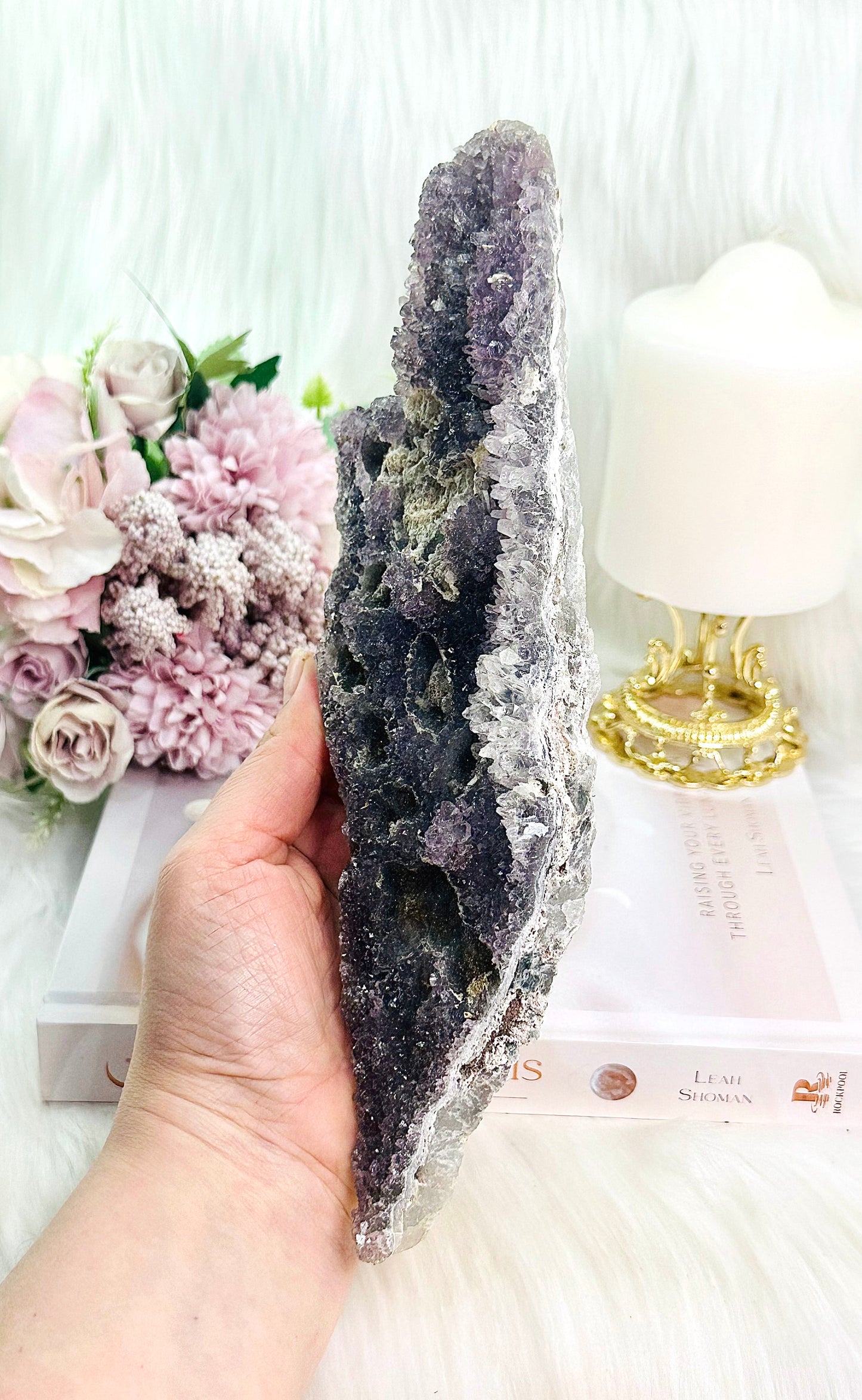 Amazing Large Tall 30cm (Inc Stand) Flower Amethyst | Zeolite Slab on Stand From Brazil