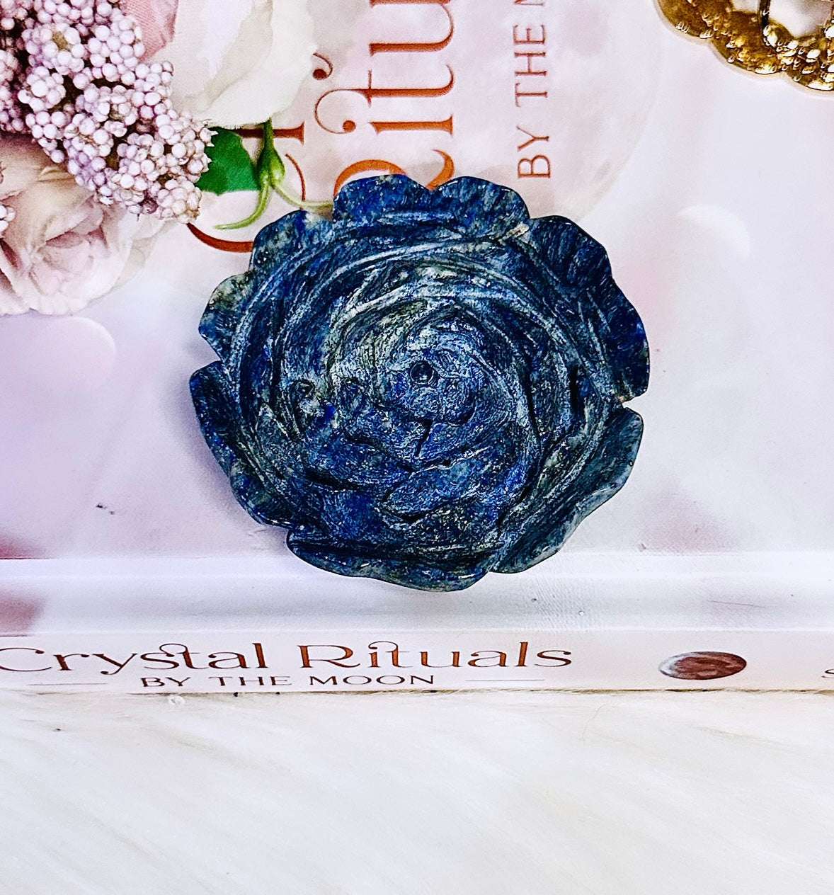 Stunning Lapis Lazuli with Pyrite Inclusions Carved Rose | Flower
