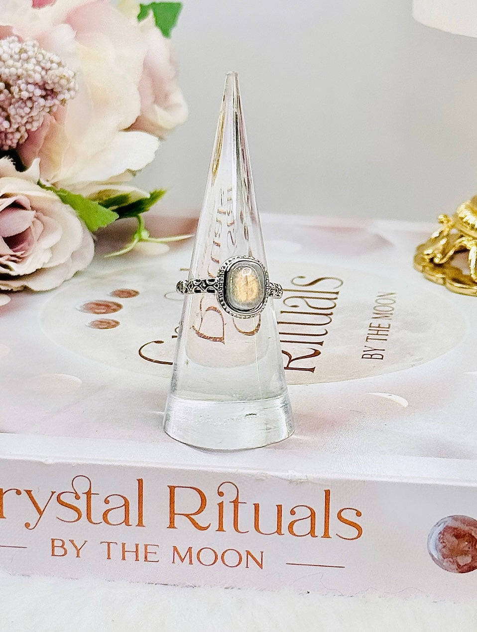 Beautiful Moonstone Adjustable Ring In Gift Bag