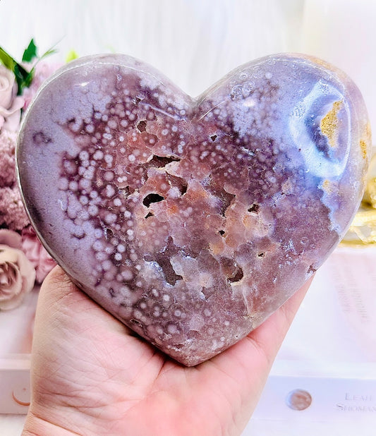 She is SPECTACULAR!!!!! Absolutely Incredible Large 698gram Pink Amethyst Druzy Heart From Uruguay