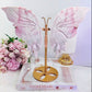 Classy & Truly Fabulous Large 25.5cm Incredible High Grade Pink Opal Carved Butterfly Wings On Gold Stand