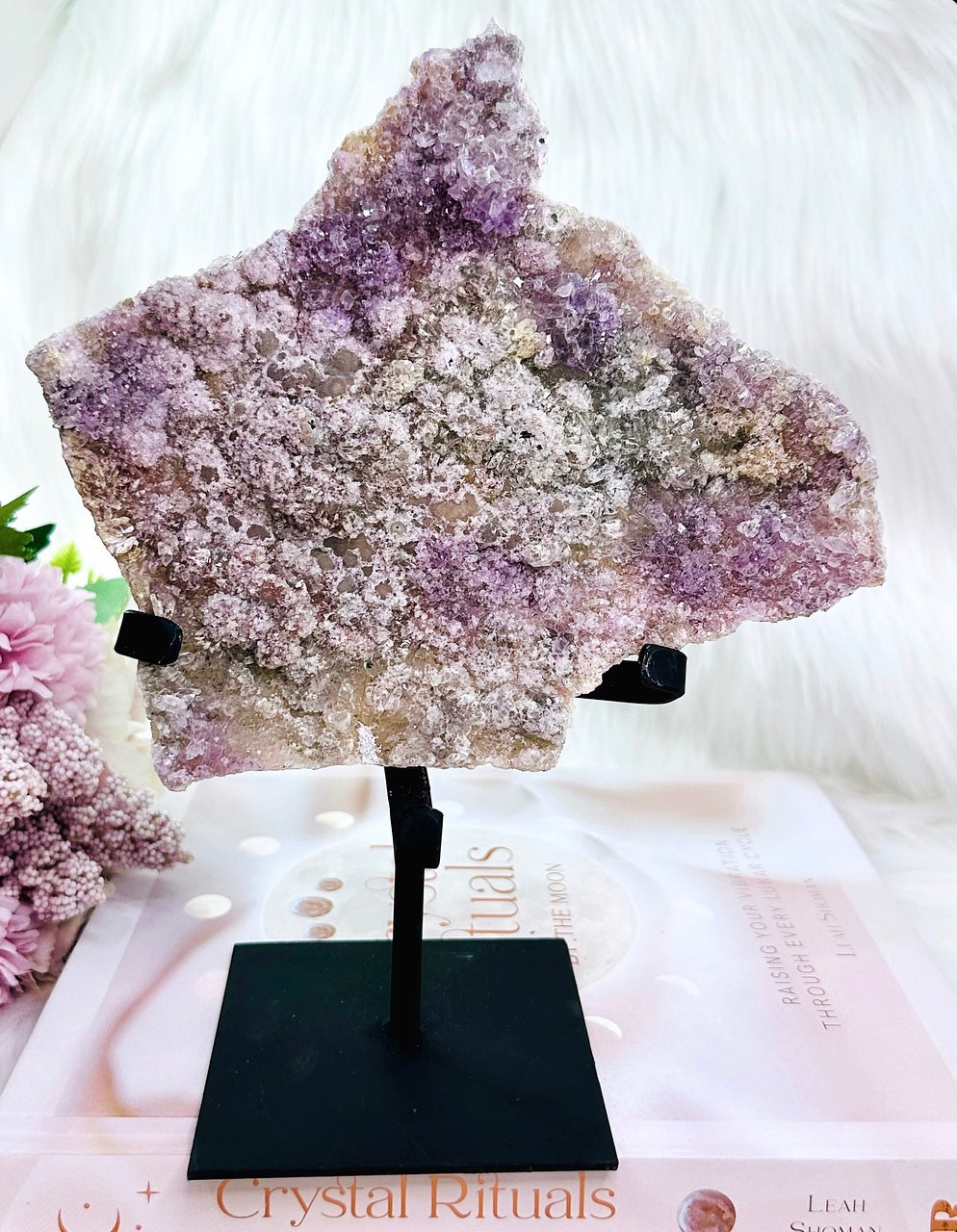 ⚜️ SALE ⚜️ A Protective Shield ~ Stunning Piece!!! Flower Amethyst | Zeolite Specimen Slab On Stand From Brazil 23cm Tall