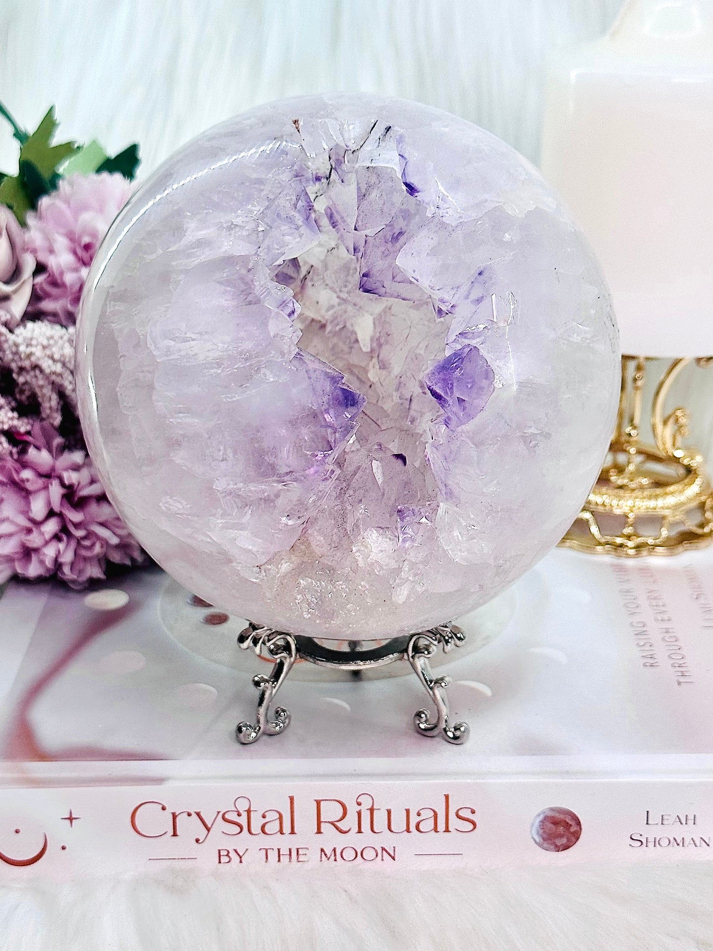 Classy & Fabulous Huge 2KG Druzy Amethyst In Quartz Sphere on Stand From Brazil ~ An Absolute Masterpiece