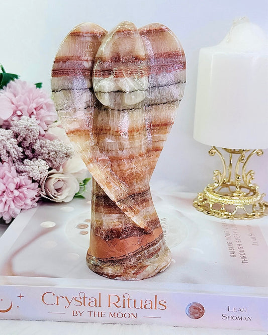 ⚜️ SALE ⚜️ Divine Large 16cm Red Banded Calcite Carved Angel Just Gorgeous