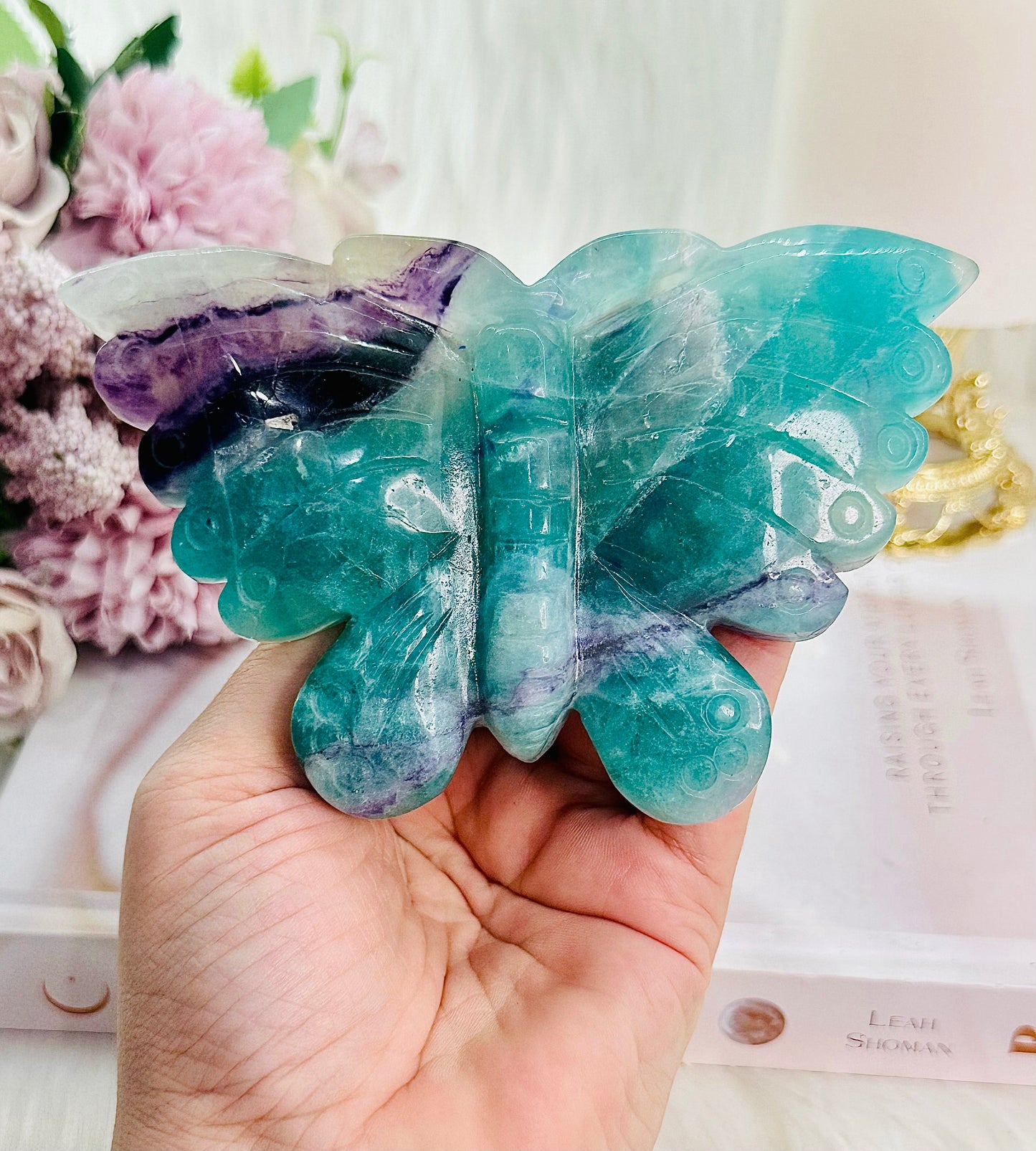 Stunning Large Chunky Fluorite Carved Butterfly