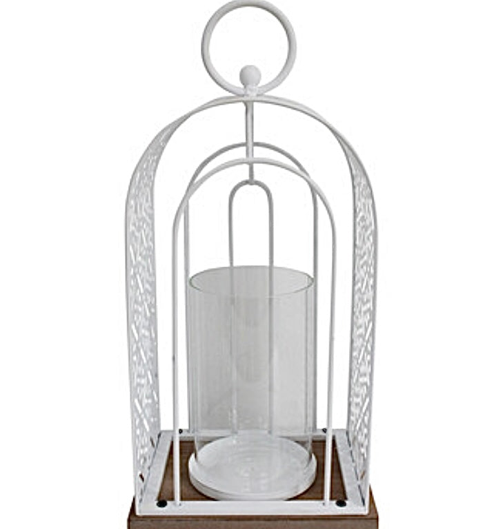 Gorgeous White Lantern 35cm Tall ~ Metal, Glass & Wood