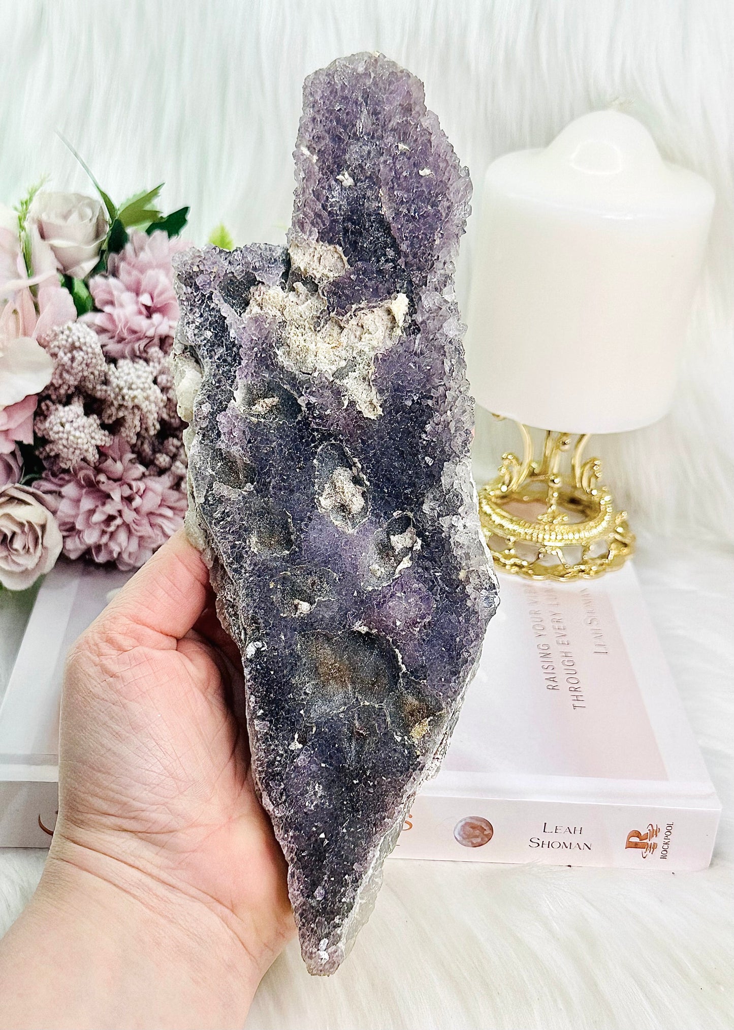 Amazing Large Tall 30cm (Inc Stand) Flower Amethyst | Zeolite Slab on Stand From Brazil