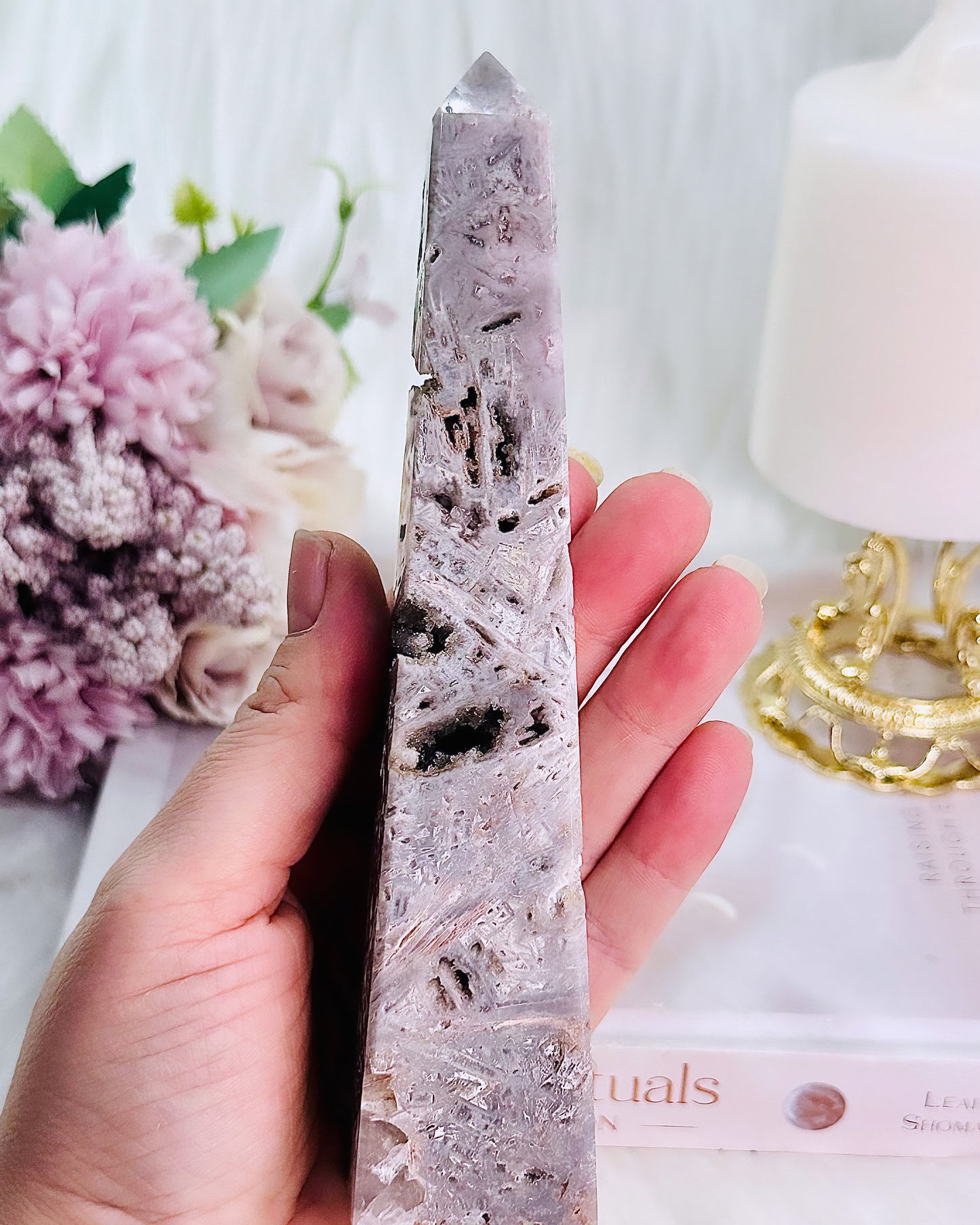 Absolutely Gorgeous Pink Amethyst Druzy Tower | Obelisk 17cm Tall with Rutile Formations From Brazil