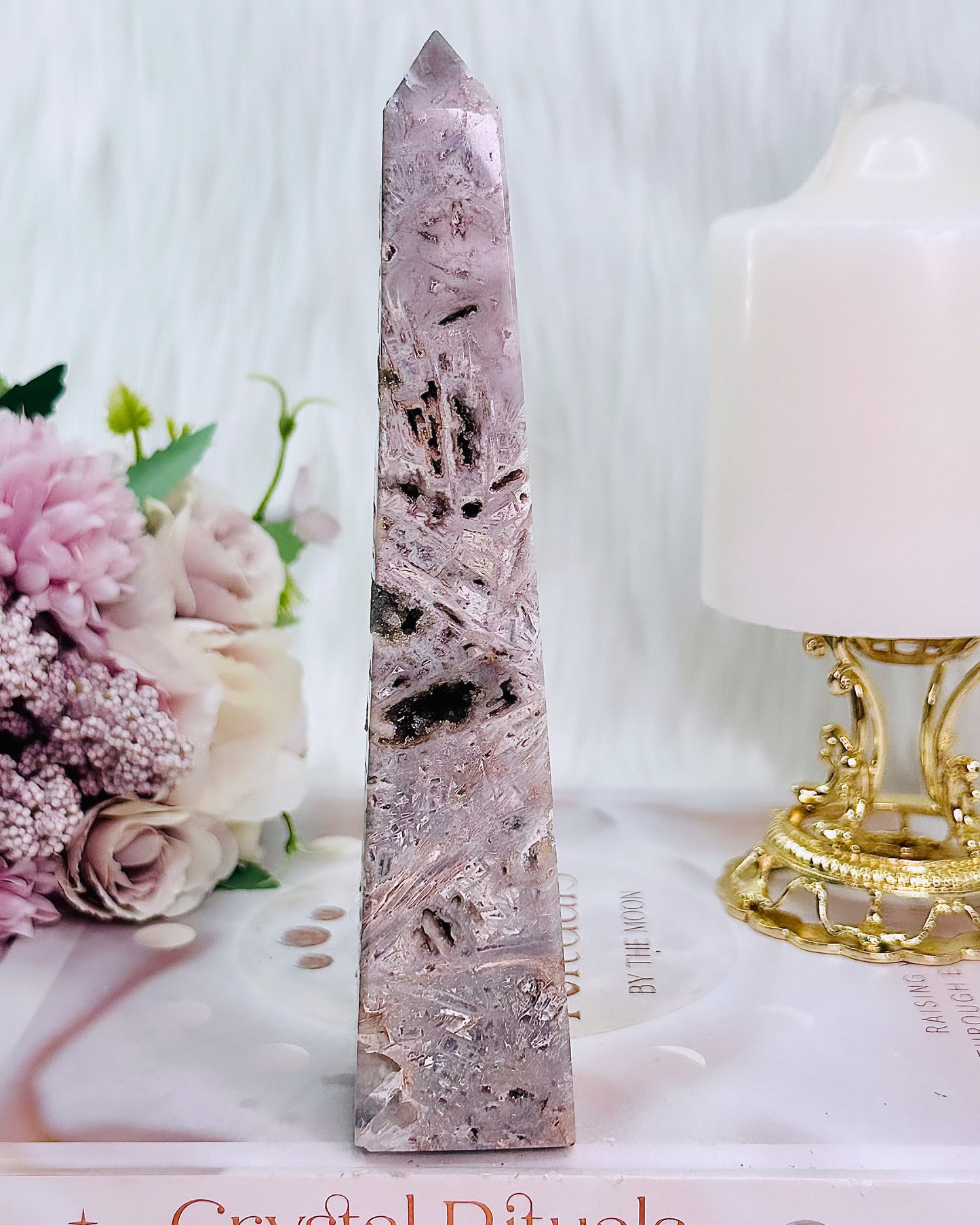 Absolutely Gorgeous Pink Amethyst Druzy Tower | Obelisk 17cm Tall with Rutile Formations From Brazil