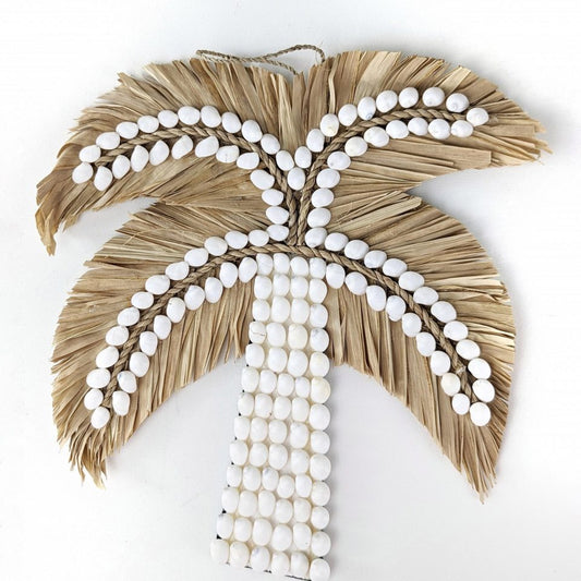 Natural Large White Shell Raffia Palm Tree Wall Decor 28cm x 24cm (Colour may vary slightly as product is natural)