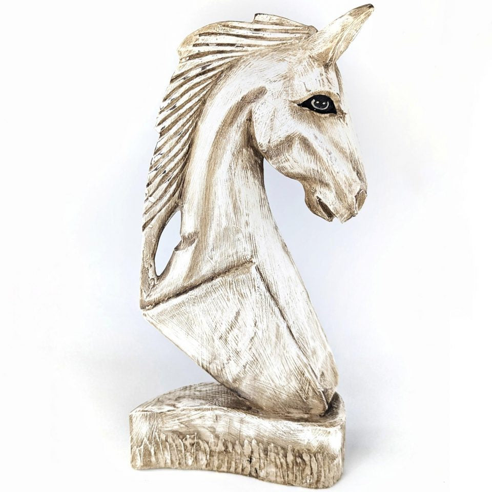 Amazing Large Timber Whitewash Horse Carving 40cm x 20cm