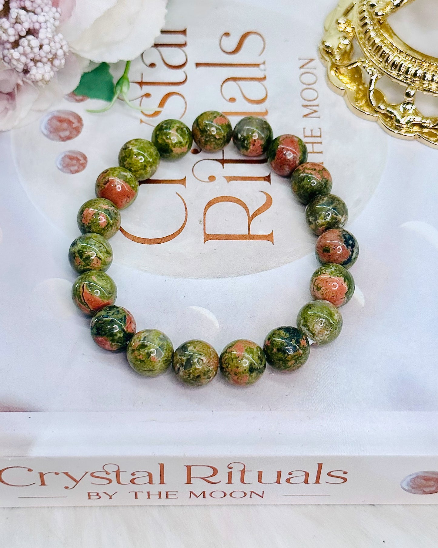 Gorgeous Large Beaded Unakite Bracelet In Organza Gift Bag