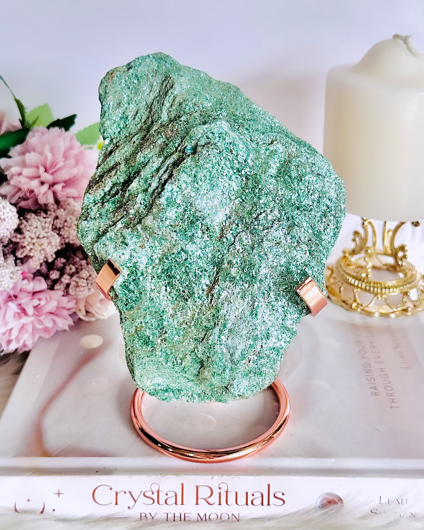 ⚜️ SALE ⚜️ Wow! Incredibly Gorgeous Sparkling High Grade Fuchsite Specimen 899grams On Silver Stand 20cm Tall (rose gold sold out)