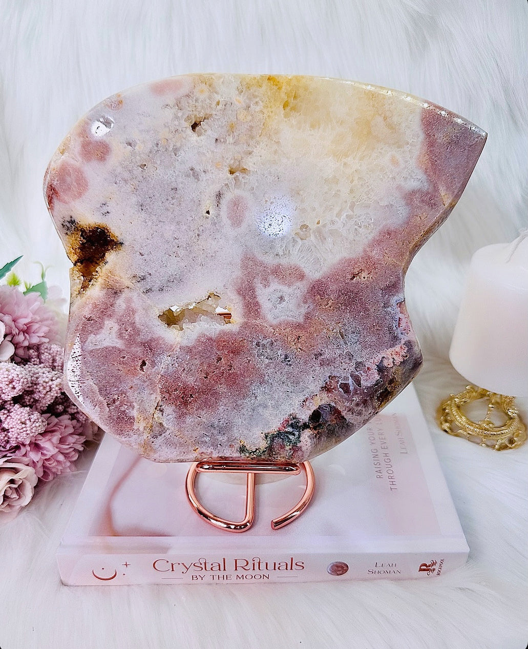 ⚜️ SALE ⚜️ Absolutely Divine Huge (Just Under 2KG) Pink Amethyst Druzy Platter / Slab On Stand From Brazil