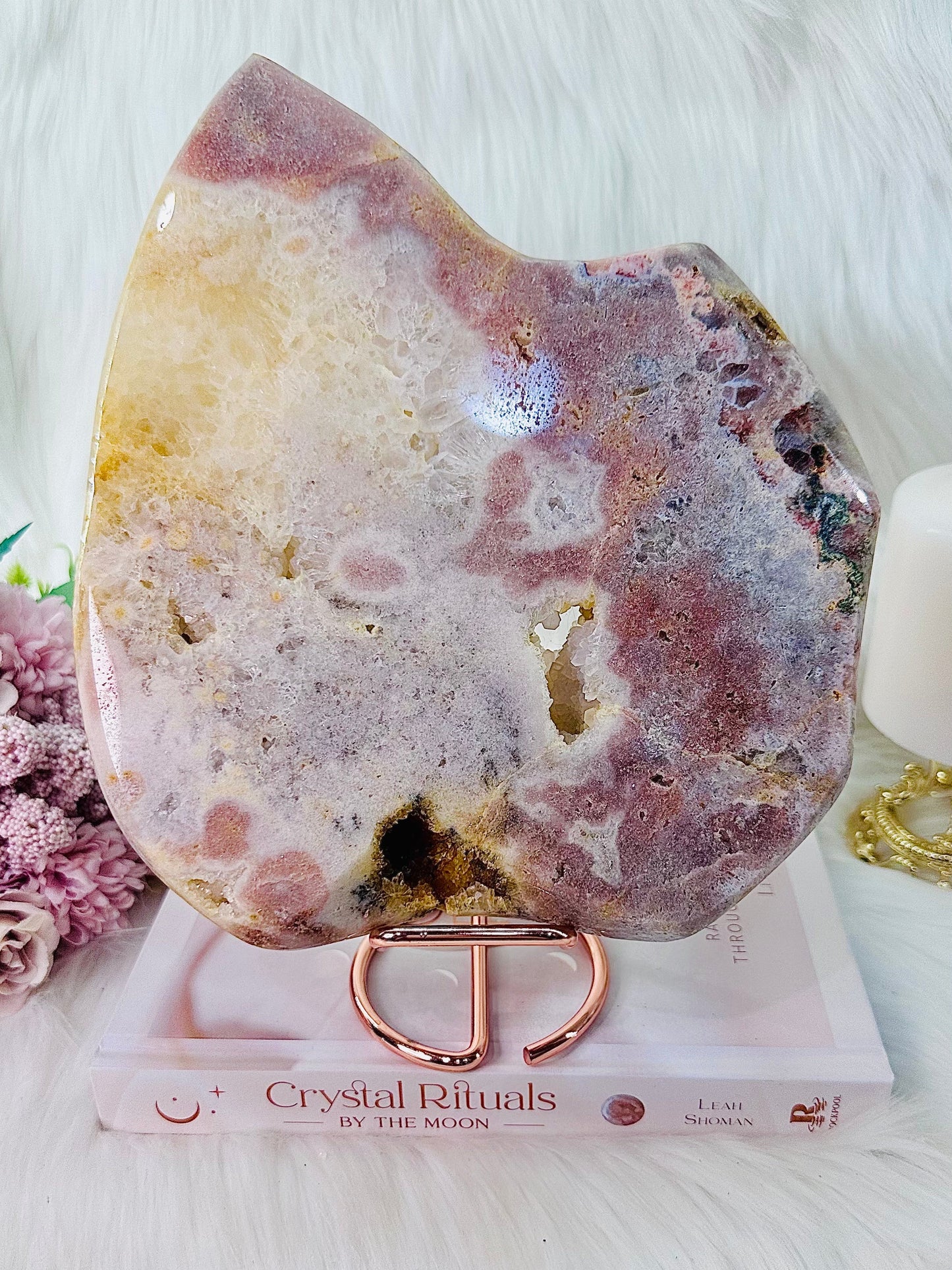 ⚜️ SALE ⚜️ Absolutely Divine Huge (Just Under 2KG) Pink Amethyst Druzy Platter / Slab On Stand From Brazil