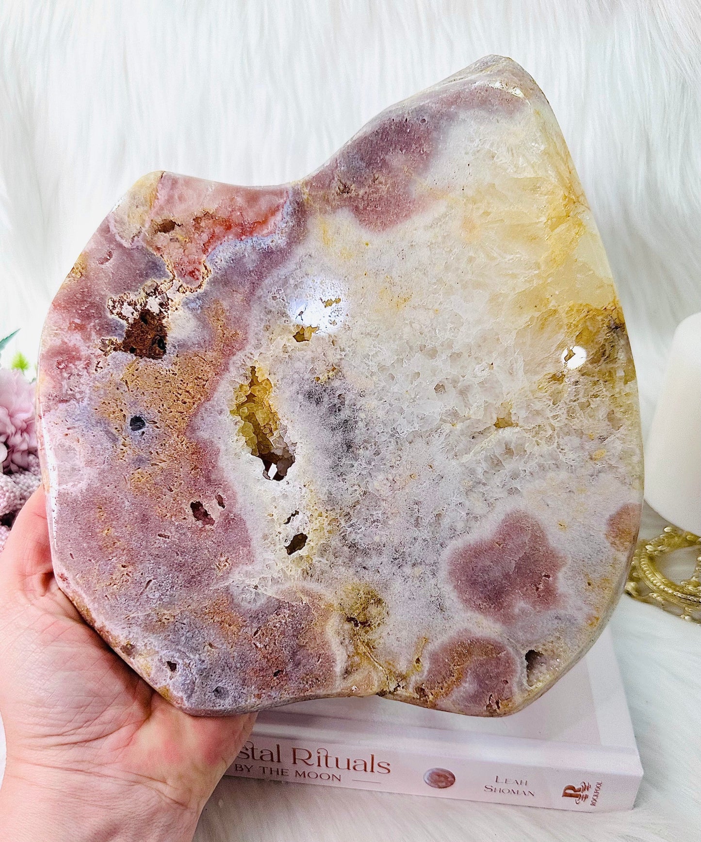 ⚜️ SALE ⚜️ Absolutely Divine Huge (Just Under 2KG) Pink Amethyst Druzy Platter / Slab On Stand From Brazil