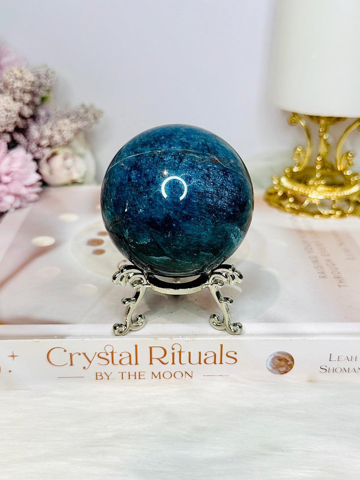 Blue Apatite Sphere on Stand 347g