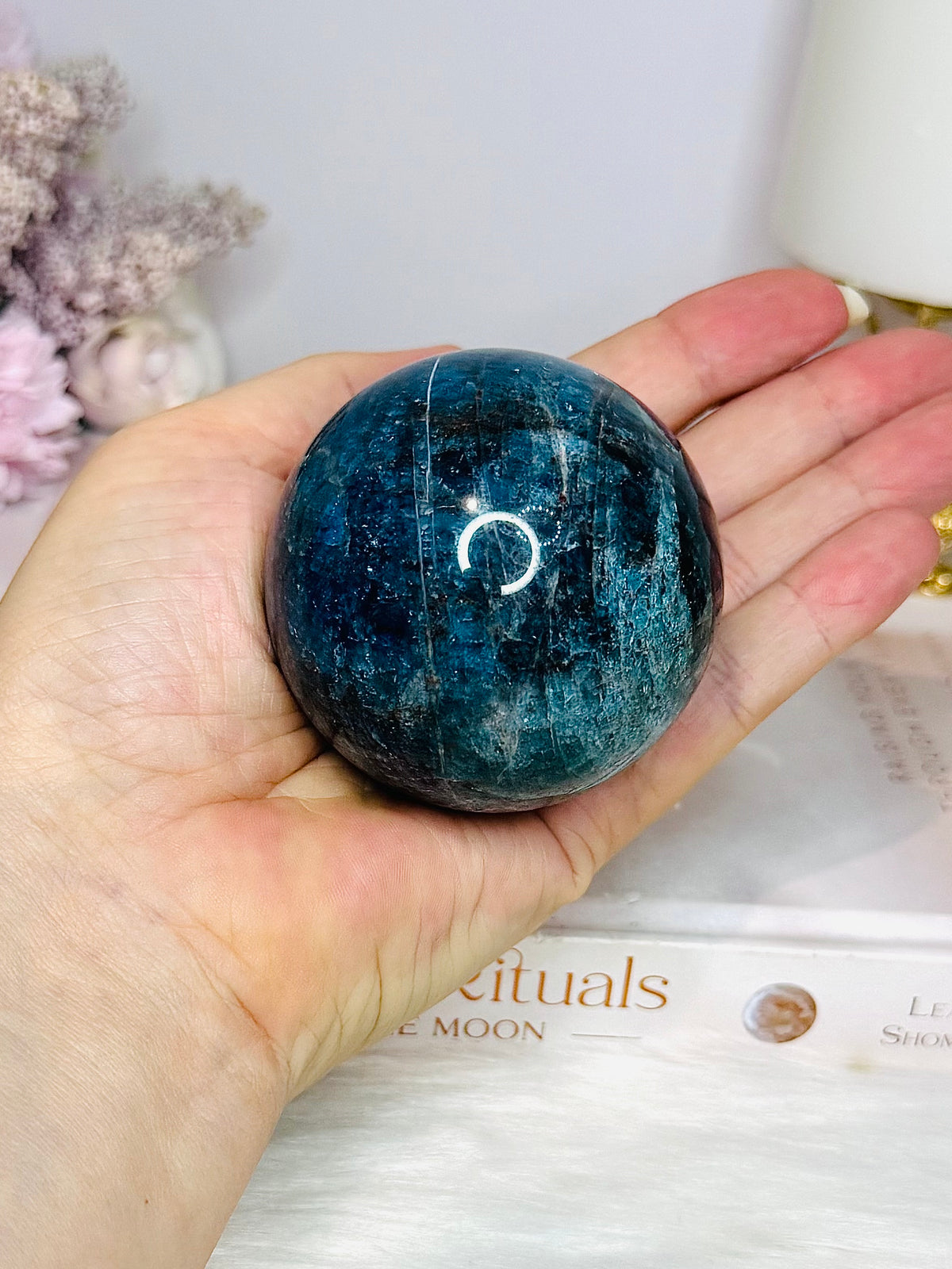 Blue Apatite Sphere on Stand 347g