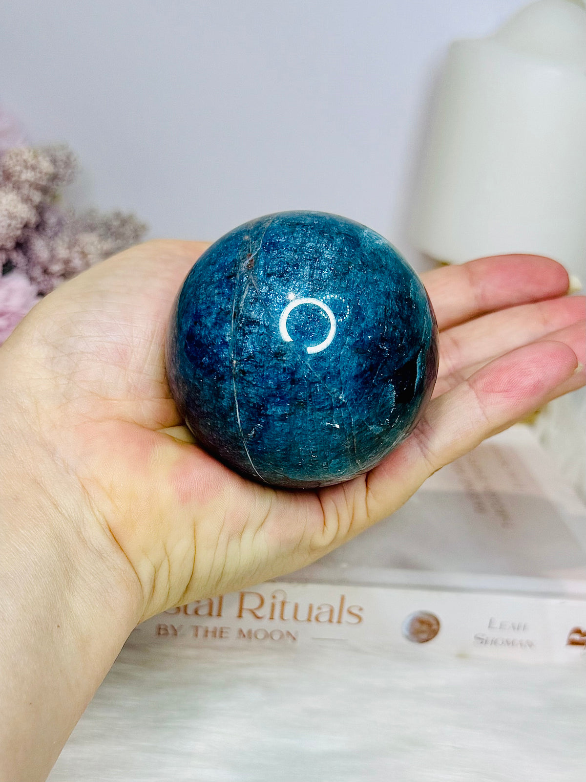 Blue Apatite Sphere on Stand 347g