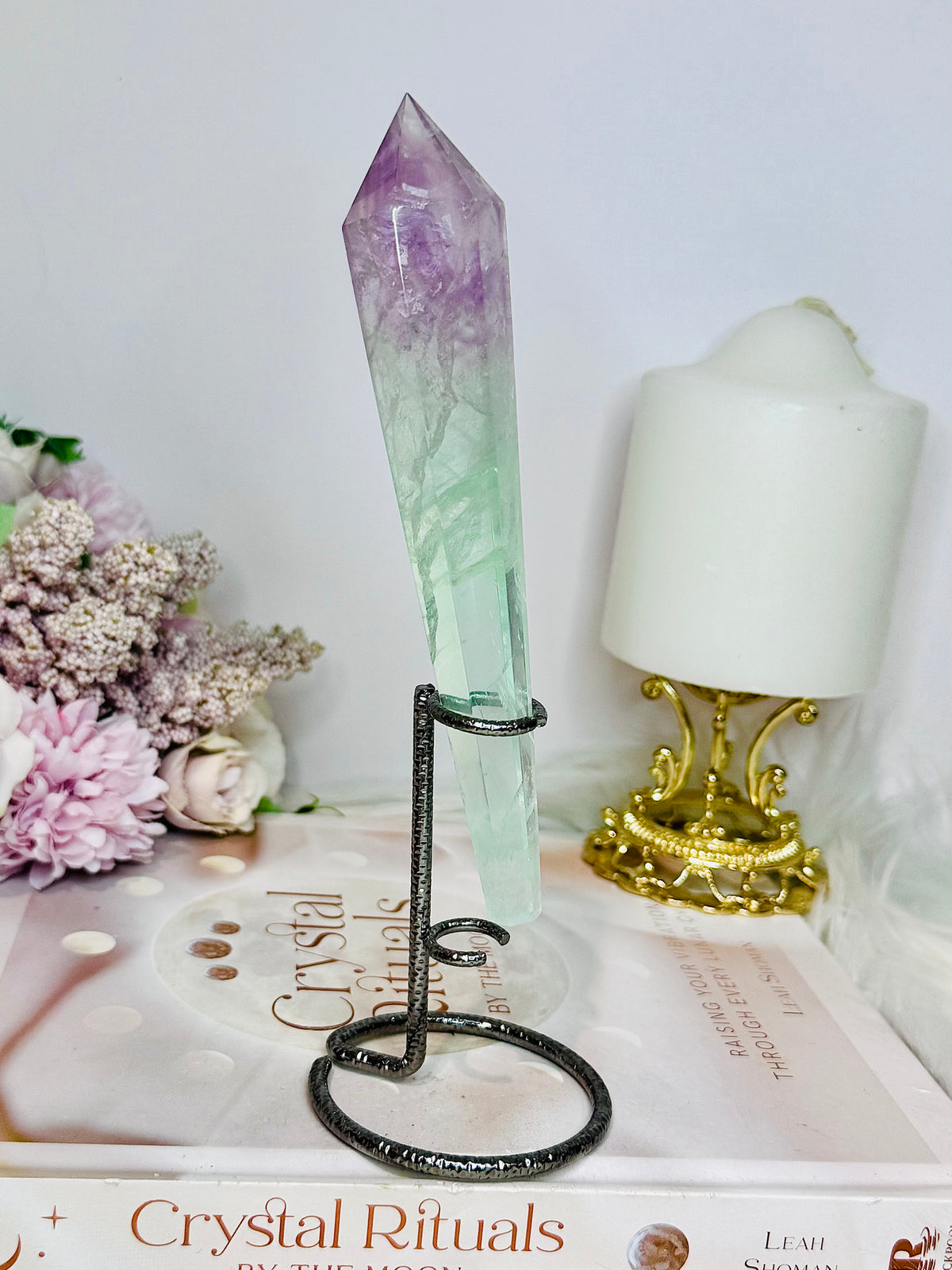 Watermelon Fluorite Wand | Tower with Rainbows on Stand 20cm