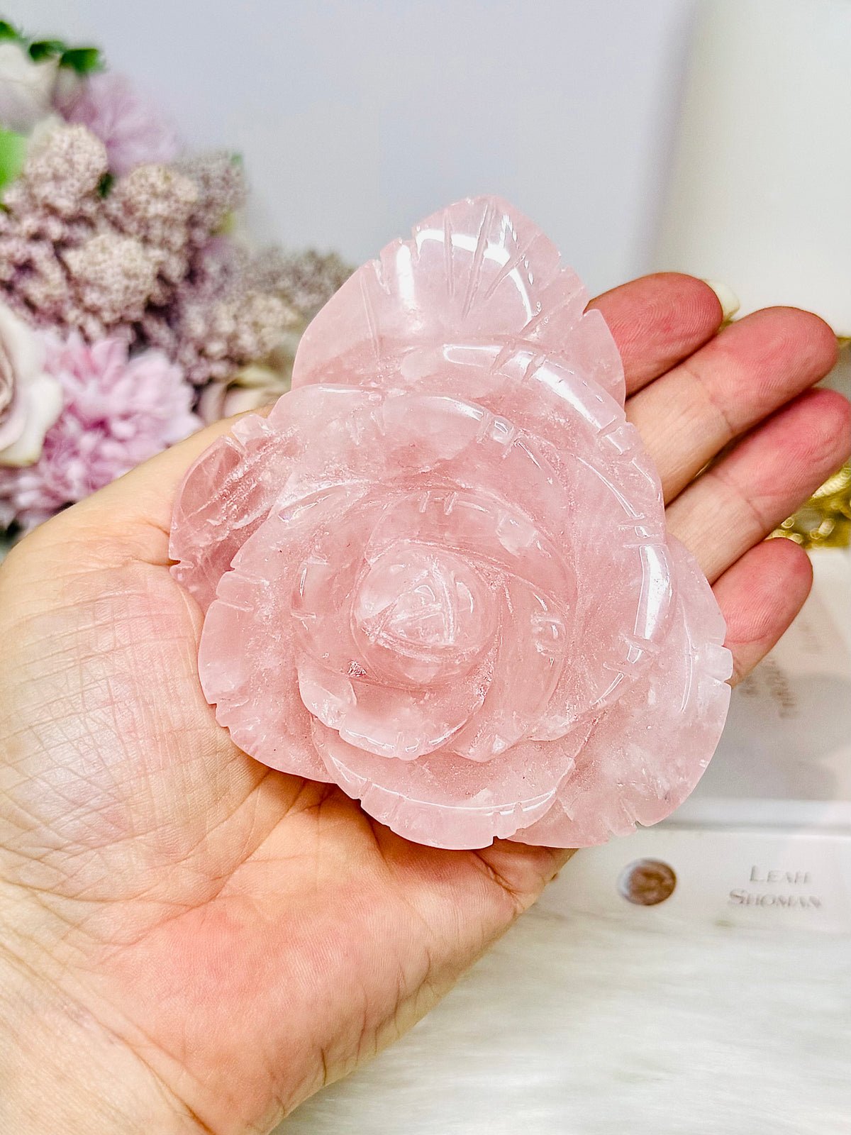 Rose Quartz Rose on Stand 316g