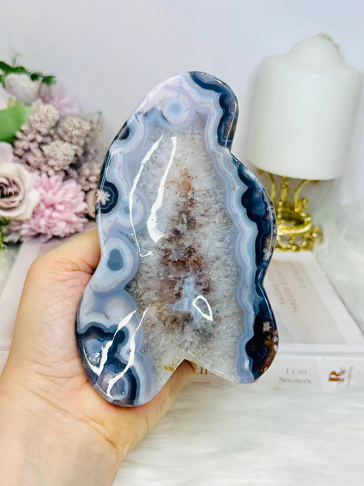 High Grade Blue Flower Agate Bowl 15cm 300g