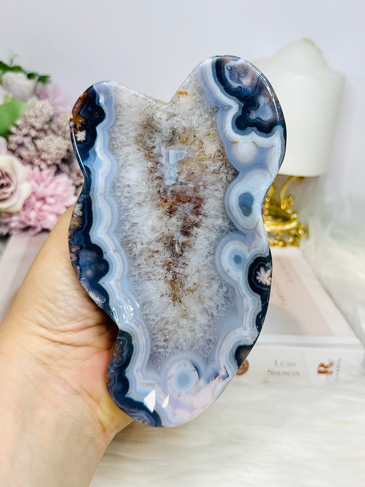 High Grade Blue Flower Agate Bowl 15cm 300g