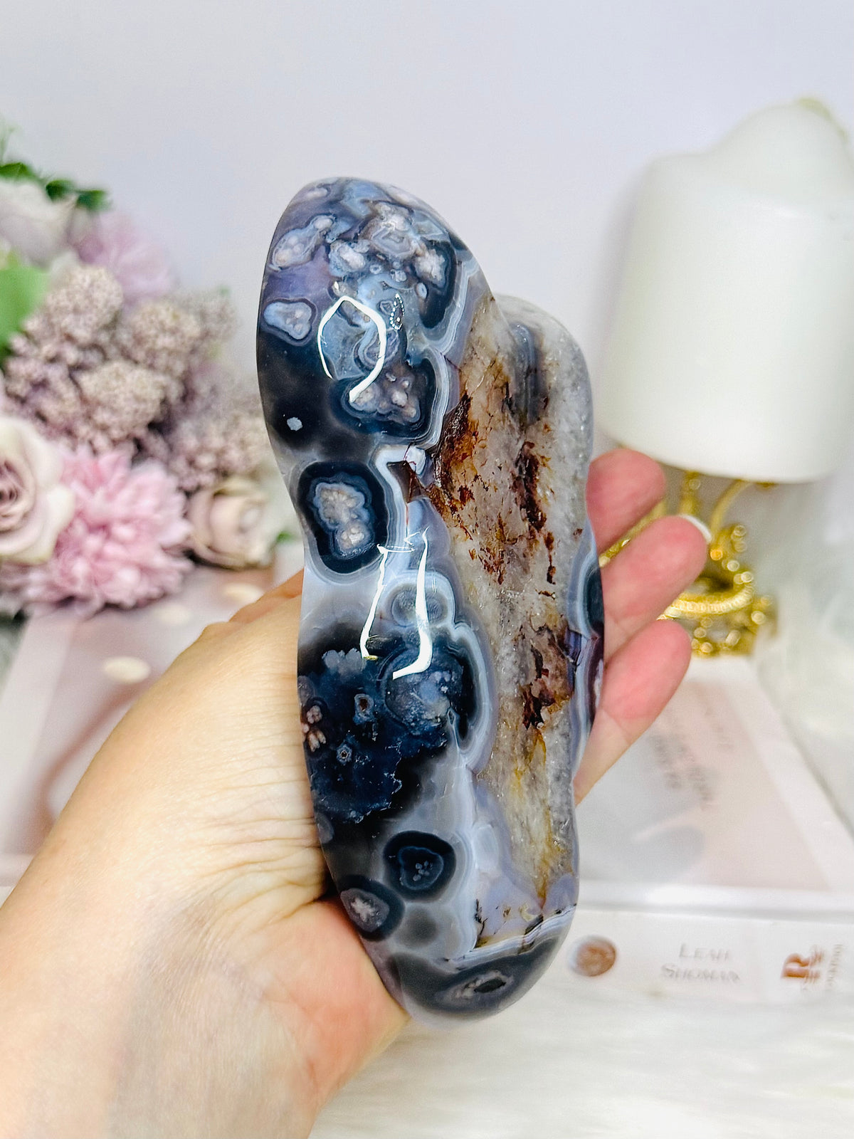 High Grade Blue Flower Agate Bowl 15cm 300g