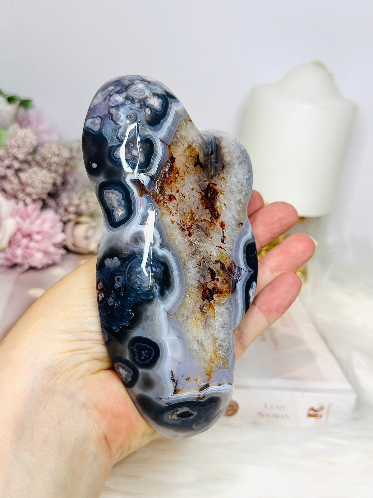 High Grade Blue Flower Agate Bowl 15cm 300g