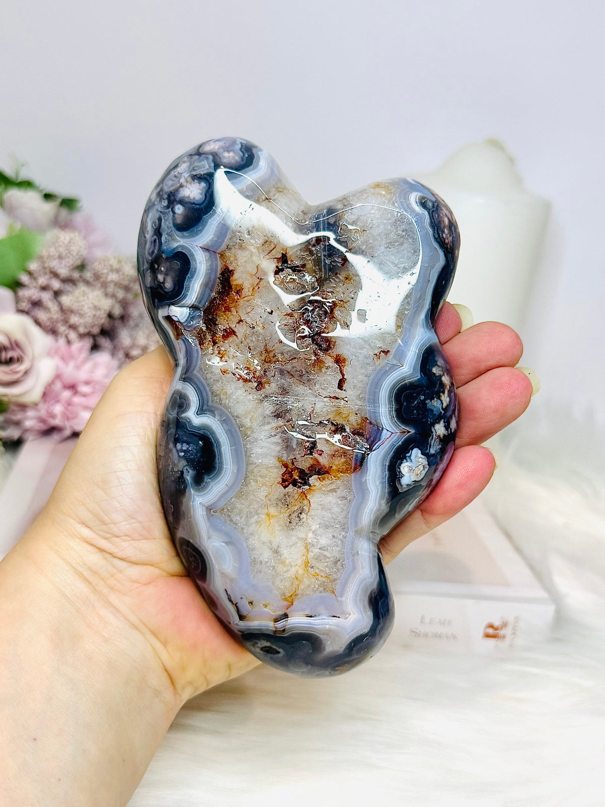 High Grade Blue Flower Agate Bowl 15cm 300g