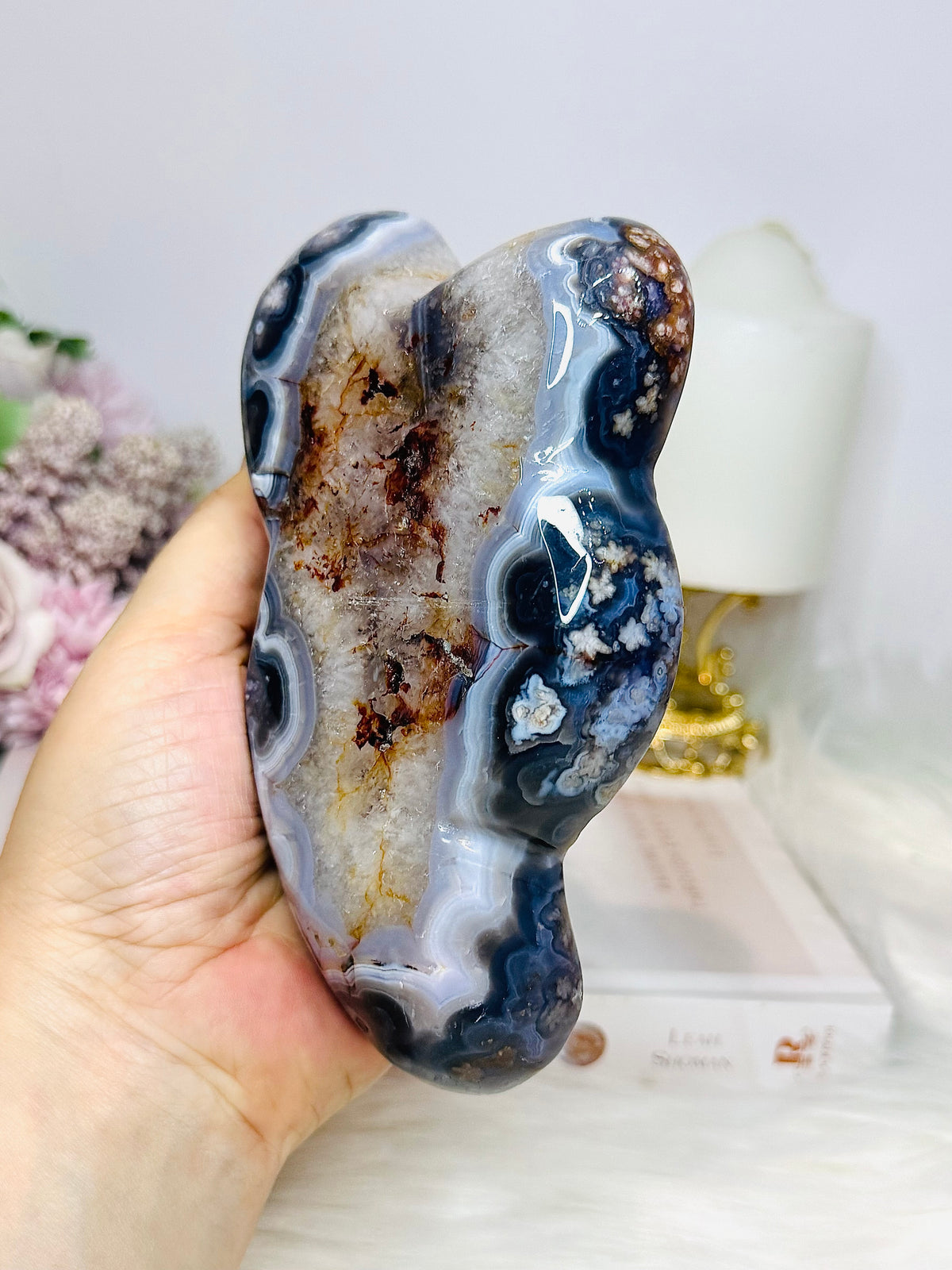 High Grade Blue Flower Agate Bowl 15cm 300g