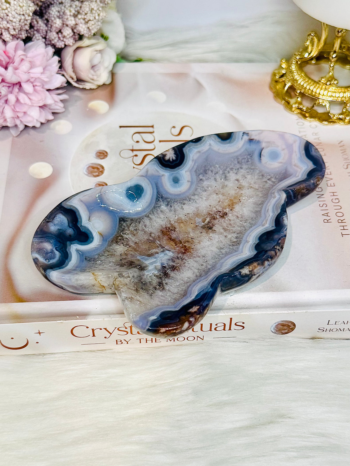 High Grade Blue Flower Agate Bowl 15cm 300g