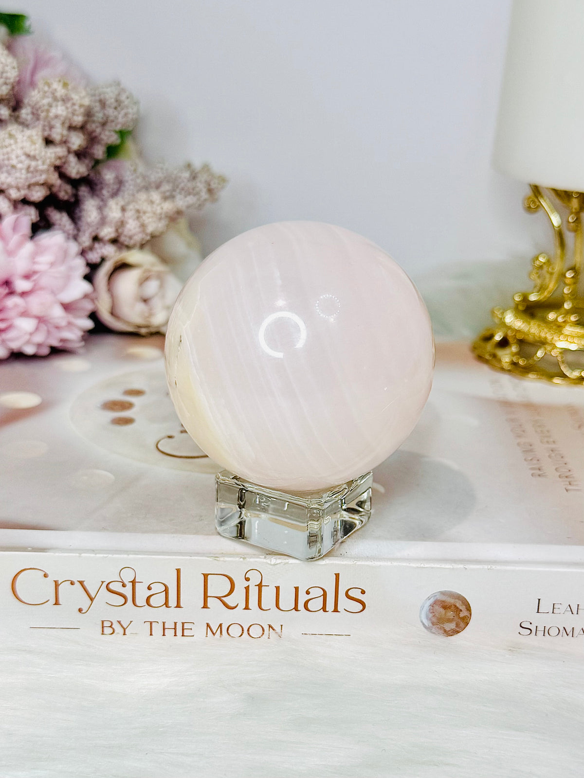 Pink Mangano Calcite (UV Reactive) Sphere on Stand 285g