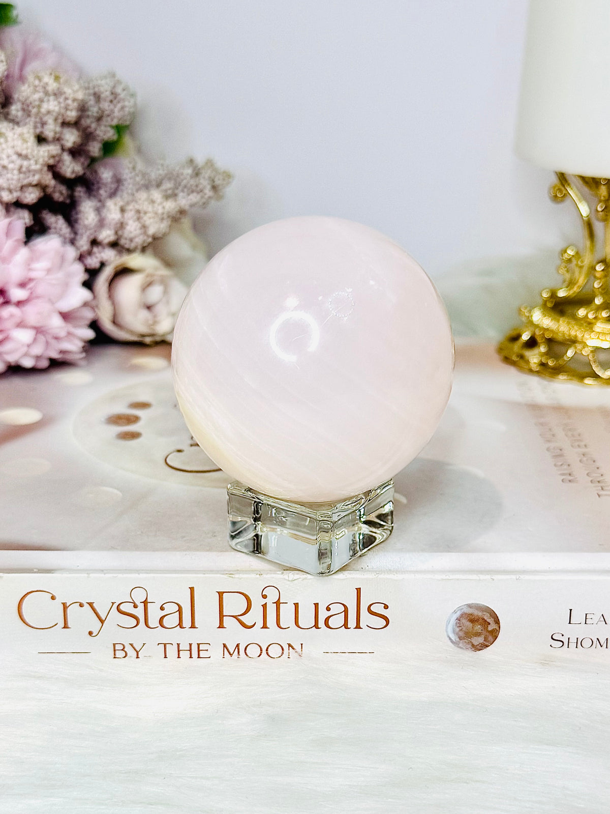 Pink Mangano Calcite (UV Reactive) Sphere on Stand 285g